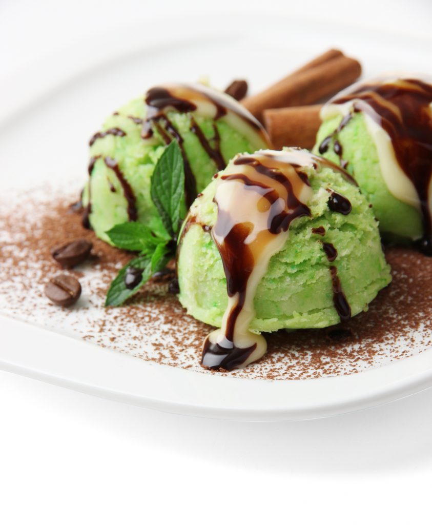 Delicious ice cream on plate close-up