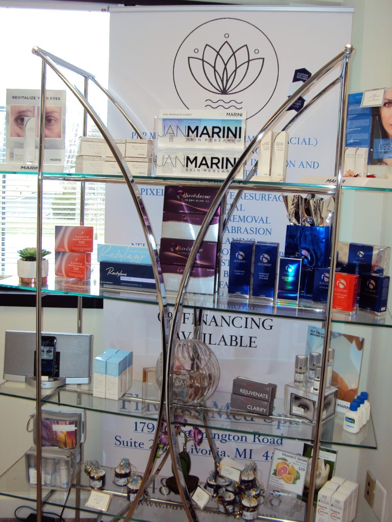 display of skin care products