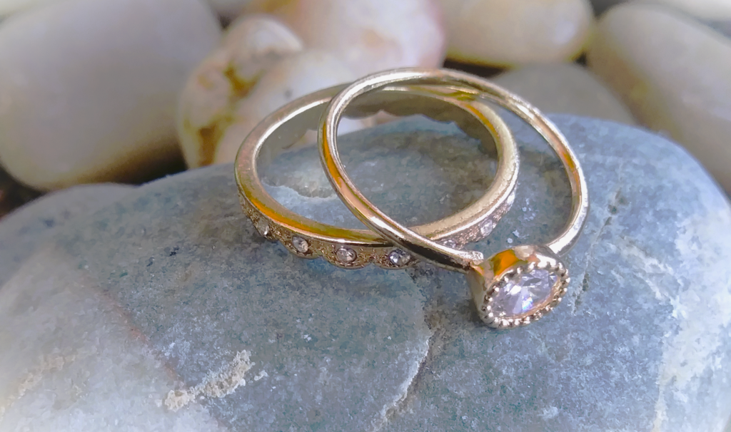 Engagement ring band on rock