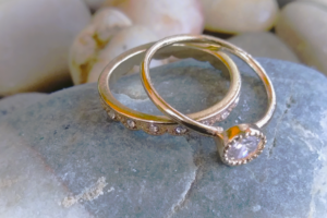 Engagement ring band on rock